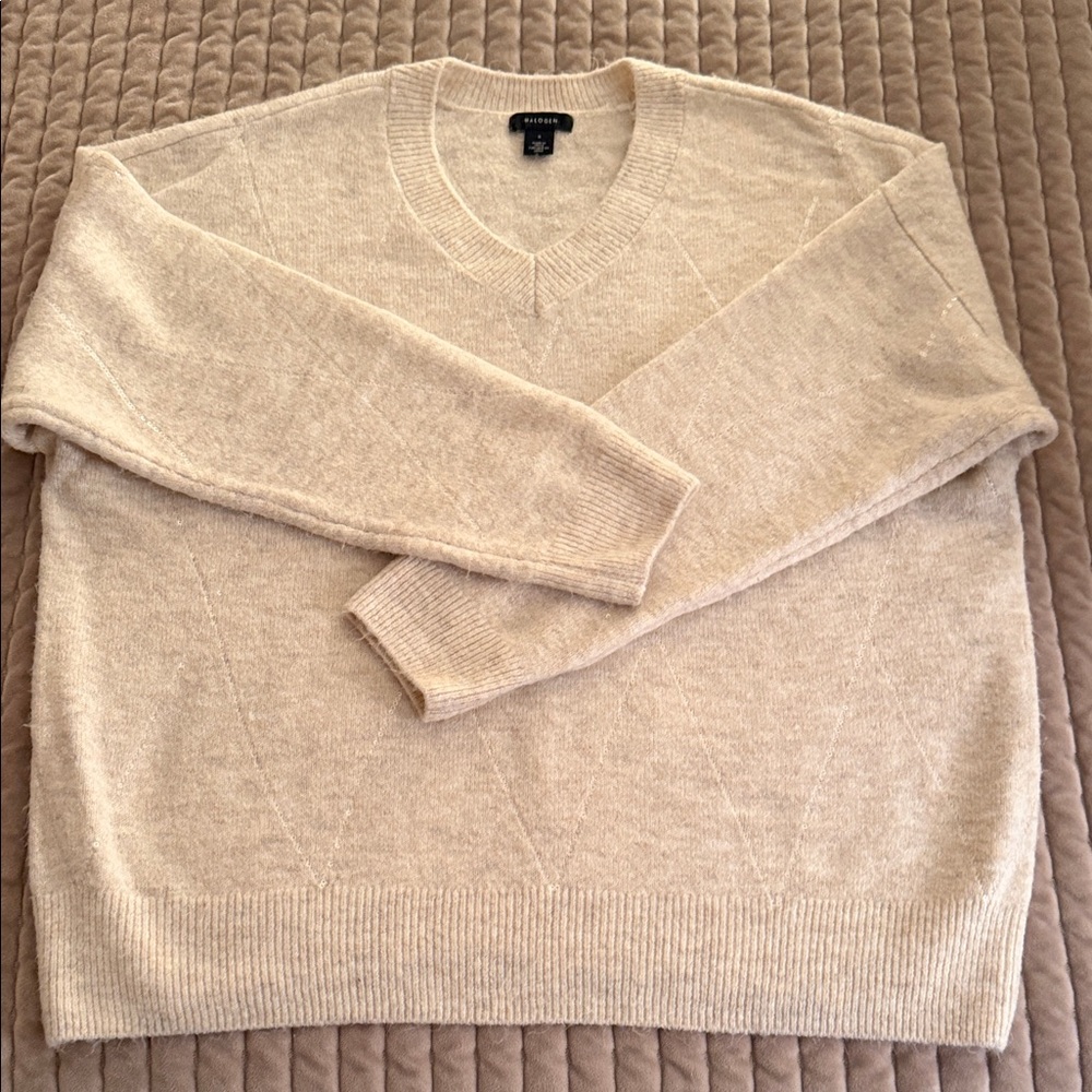 Halogen Cream V-Neck Sweater